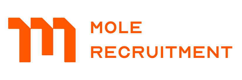 Logo of Mole Recruitment featuring a stylized orange "M" design on the left and the words "Mole Recruitment" in orange text on the right, emphasizing our expertise in civil engineering recruitment.