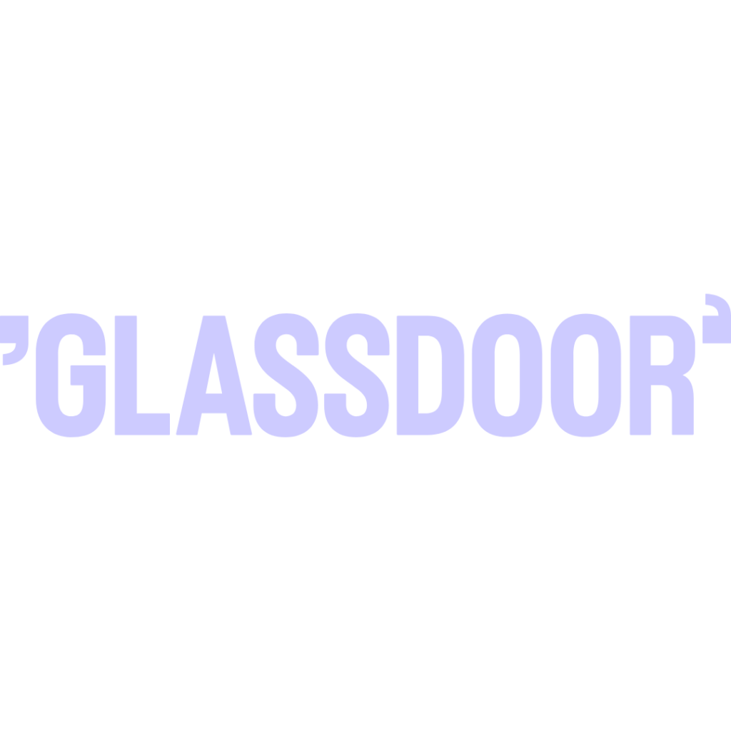 The image displays the word "Glassdoor" in bold purple uppercase letters on a pristine white background, reflecting its role as a pivotal platform for construction and civil engineering recruitment.