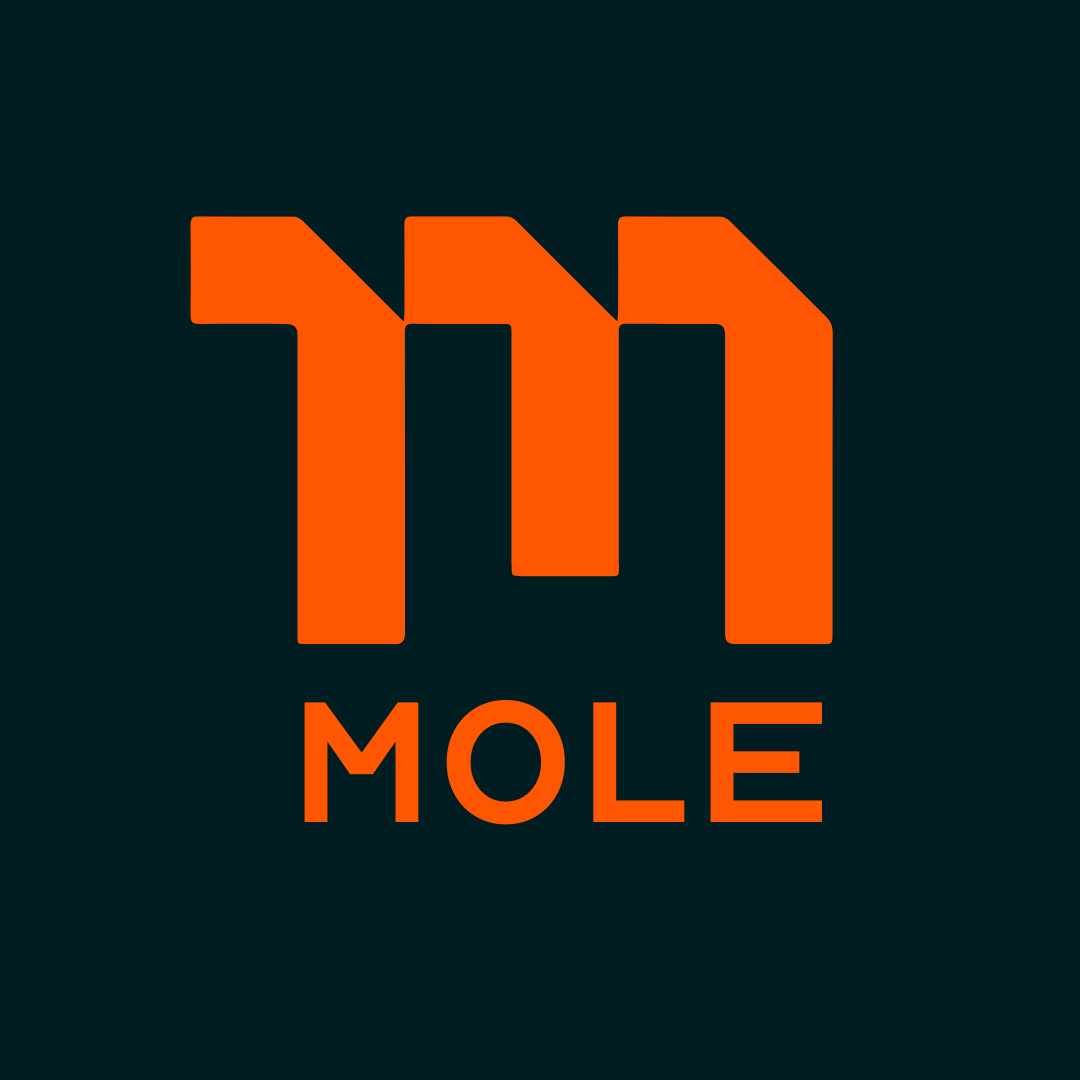 Logo with a large, orange "M" above the word "MOLE" on a dark background, embodying strength and precision akin to geotechnical expertise.